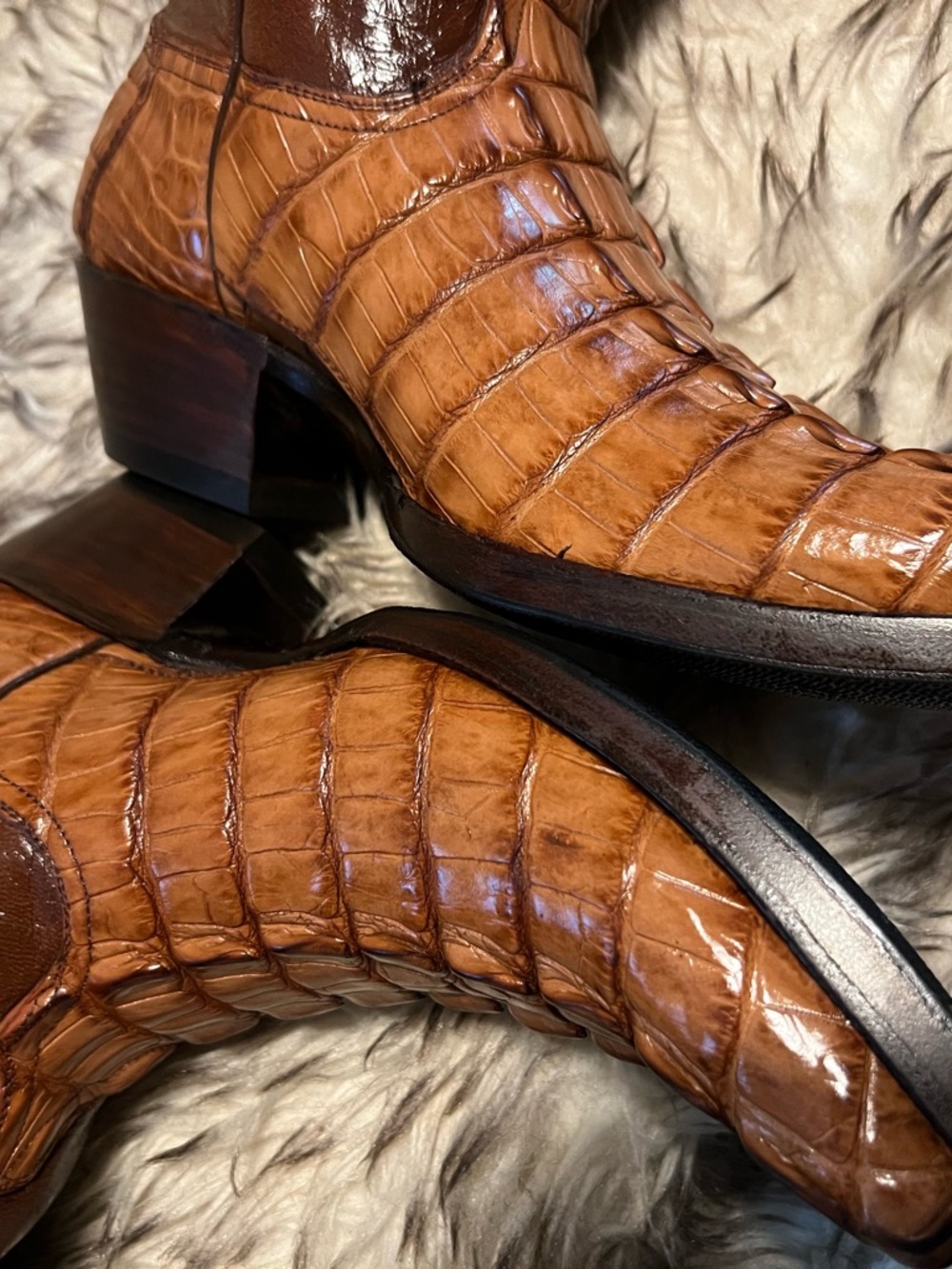 Men's BLACK JACK TOP QUALITY CAIMAN & LEATHER Western Boots with Star Med-Sz 9 D - Picture 4 of 16